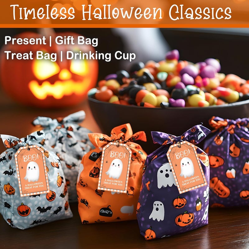 HandEasy 50 Pcs Halloween Tags with String, 2.1"×3.5" Boo Paper Gifts Tags, Ghost Trick or Treat for Candy, Halloween Gifts Tag Wrap for Party Favor - B08 - Image 4
